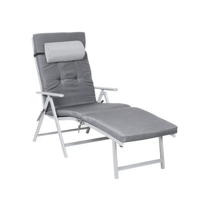 In And OutdoorMatch Zonnebank Elta - Met armleuning - Ligstoel - Tuinligstoel - Loungebank - Grijs - 150kg - 183cm - Dik matras Lounge stoel