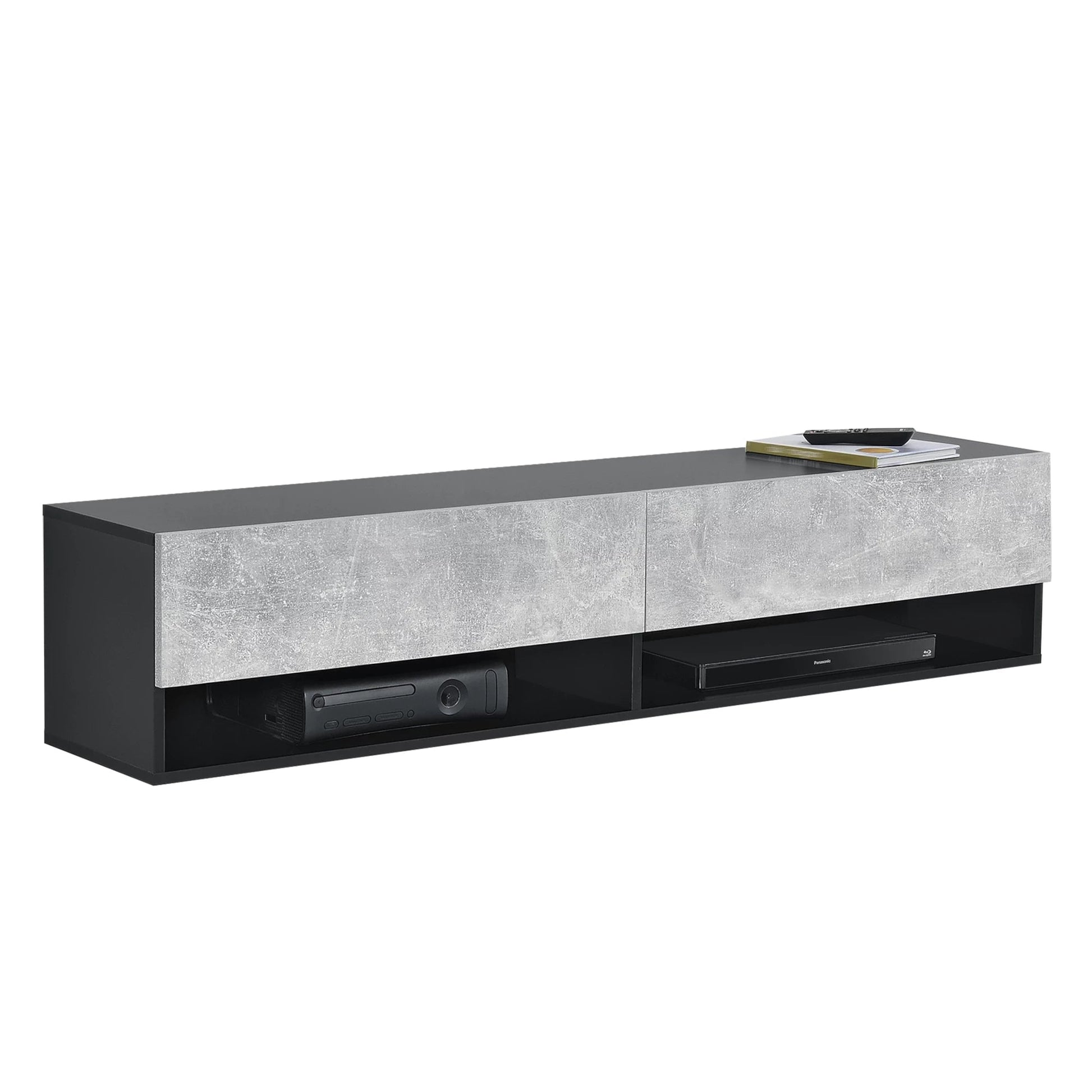 In And OutdoorMatch Zwevend Kast Selena - 140x31x30 cm - Zwart en Betonlook - Spaanplaat - Deluxe Design TV cabinet