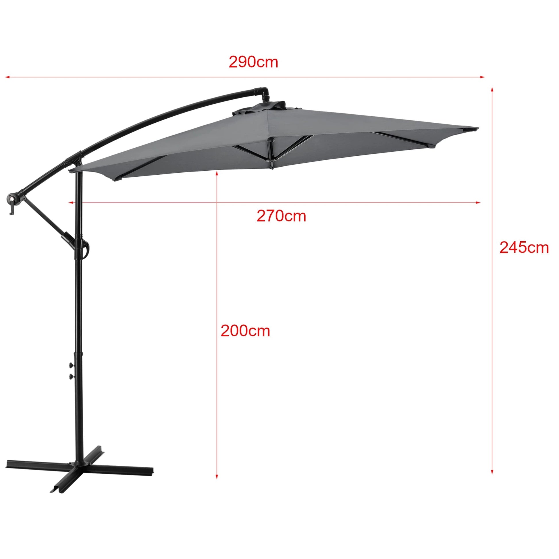 In And OutdoorMatch Zwevende Parasol Addie - Staal - Ø 270x245 cm - Incl. Grijze basis - Waterafstotend - Luxe uitstraling Sunshade