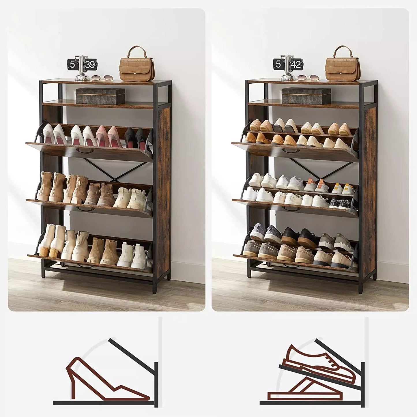 In And OutdoorMatch schoenenkast Chicko - Industrieel - Schoenenrek - Consoletafel - Gangtafel - Bijzettafel - 20-24 paar shoe rack