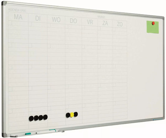 Whiteboard Deluxe Krause - Emaille staal - Weekplanner - Maandplanner - Jaarplanner - Magnetisch - Wit - Nederlands - 60x120cm Planbord