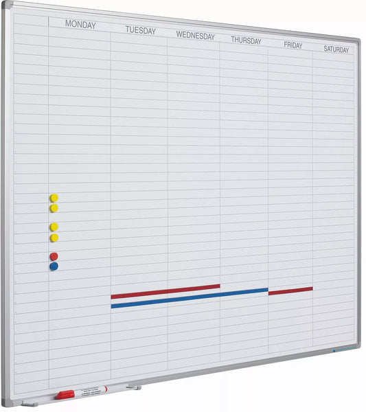 Whiteboard Deluxe Stephens - Emaille staal - Weekplanner - Maandplanner - Jaarplanner - Magnetisch - Wit - Engels - 60x90cm Planbord